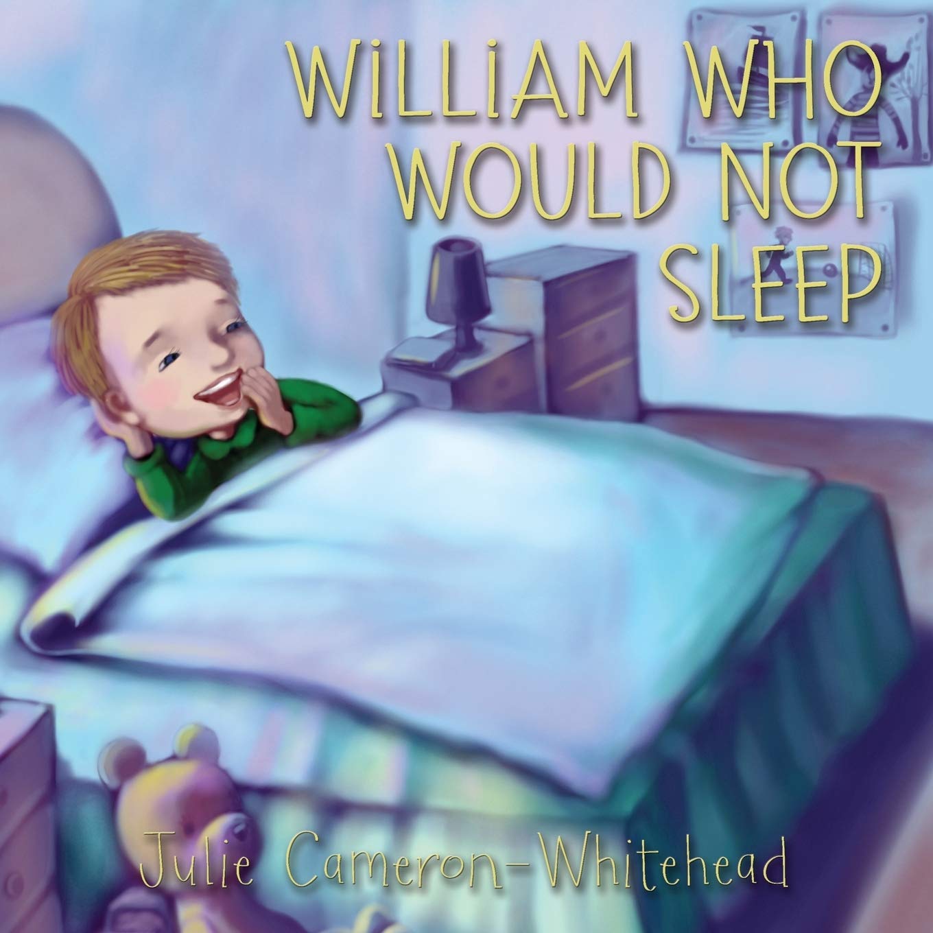 The back cover for the book William Who Would Not Sleep by Julie Cameron-Whitehead